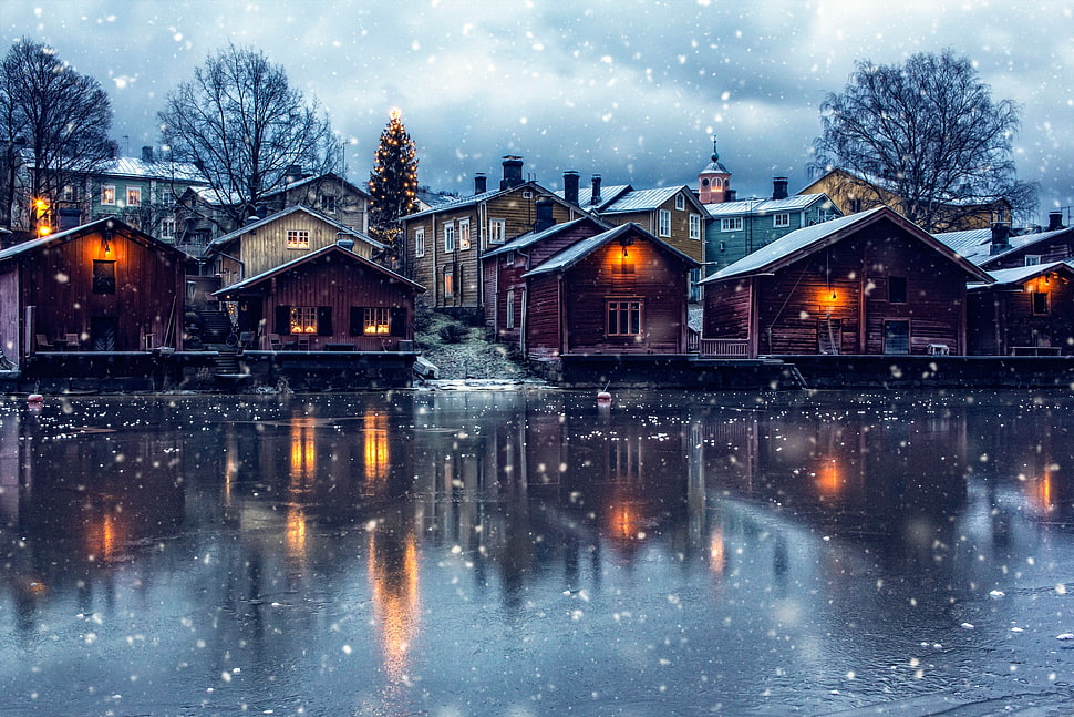 brown house, Finland, winter HD wallpaper