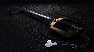 silver-and-gold-colored Mickey Mouse skeleton key, Kingdom Hearts
