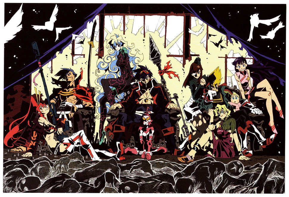 anime characters illustration, Tengen Toppa Gurren Lagann, Teppelin Nia, Simon, Littner Yoko HD wallpaper
