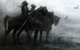 three horsemen on field illustration HD wallpaper