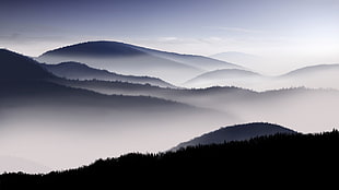 silhouette of mountains, photography, landscape, nature, mist