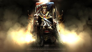 king sits in chair with U.S.A. flag HD wallpaper