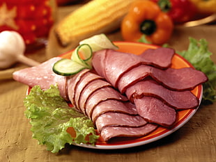 plate of ham with cabbage