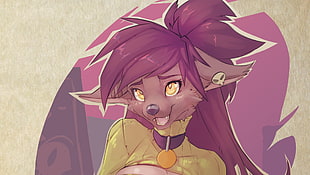 purple haired animal anime character illustration, furry, Anthro, keyhole turtleneck