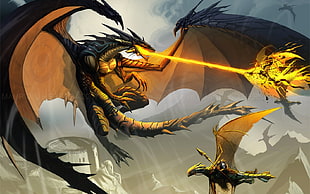 dragon battle illustration, artwork, dragon, fantasy art