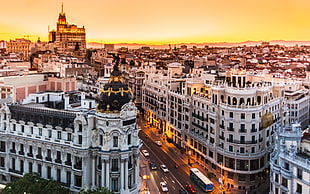 white gothic building, cityscape, Spain, Madrid