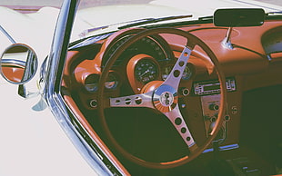 red and black car steering wheel, American cars HD wallpaper