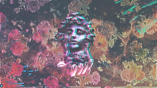 male head bust painting, vaporwave, statue, Julius Caesar, Caesar