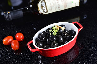 olive on red casserole dish