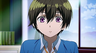 green-haired anime character illustration, Bokura wa Minna Kawaisou, Kawai Ritsu, short hair, purple eyes HD wallpaper