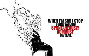 burning person sitting on chair with text overlay, quote