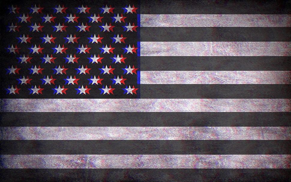 grayscale photo of US flag, American flag, anaglyph 3D HD wallpaper