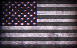 grayscale photo of US flag, American flag, anaglyph 3D
