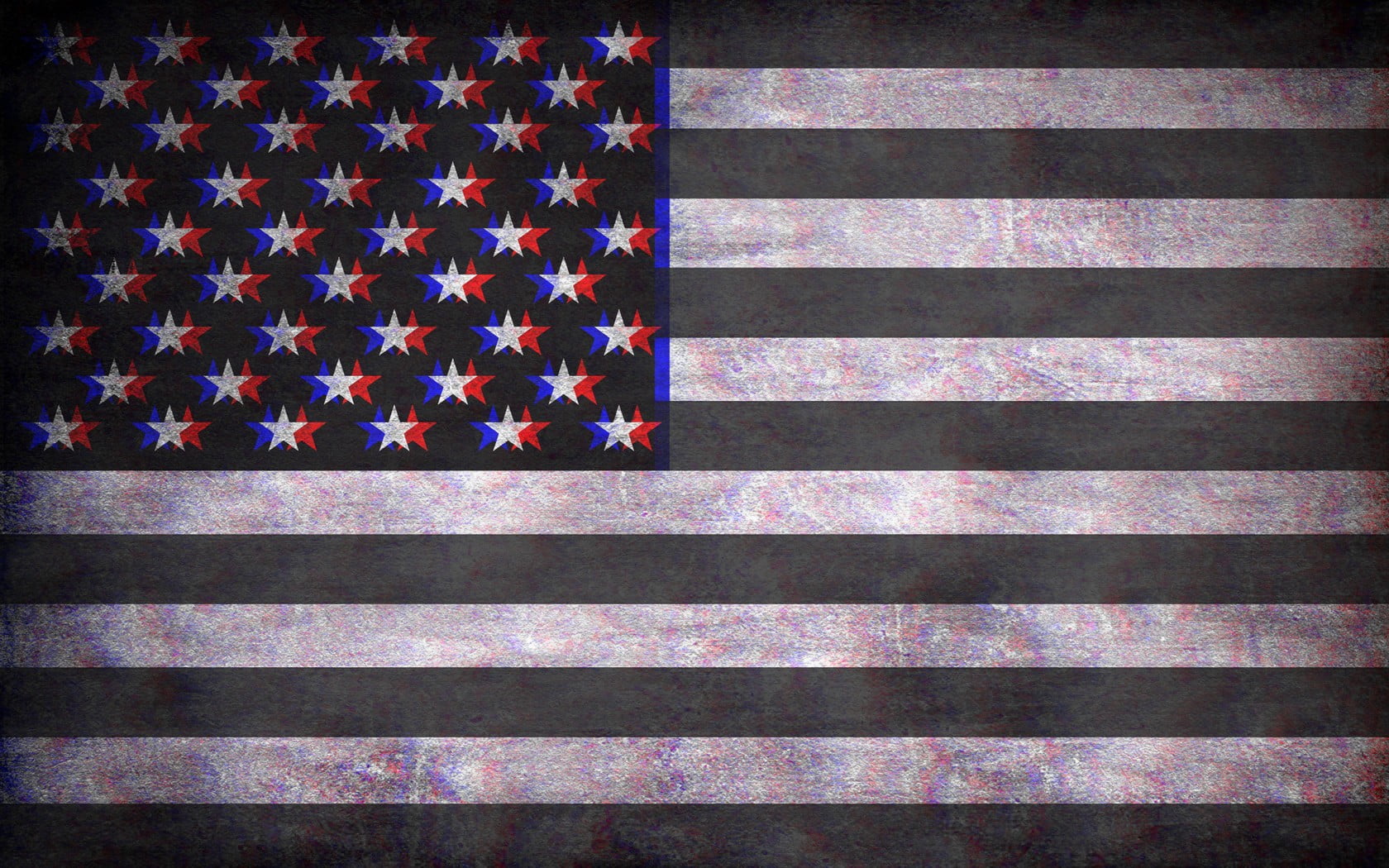 grayscale photo of US flag, American flag, anaglyph 3D