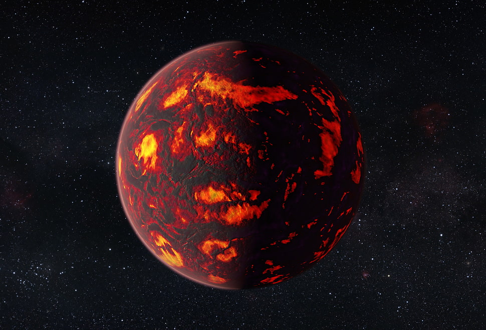 red and black planet, space, universe, planet, exoplanet HD wallpaper
