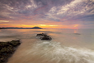 sea, dawn, nature, beach HD wallpaper