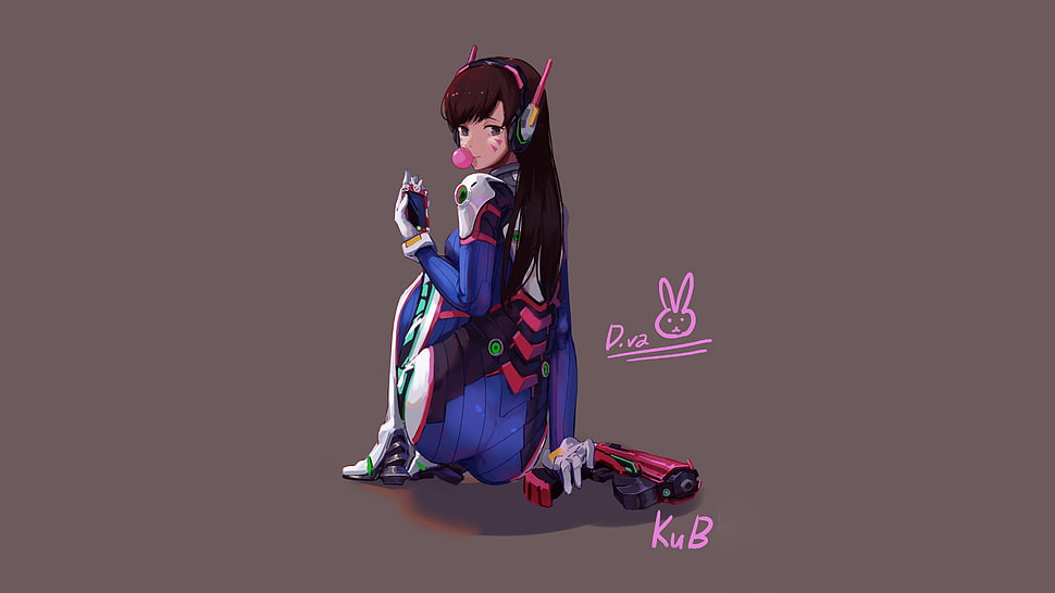 Overwatch player illustration, D.Va (Overwatch), video games, gray background, illustration HD wallpaper