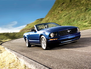 blue Ford Mustang convertible coupe, car, blue cars