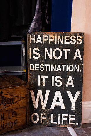 Happiness is not destination sign