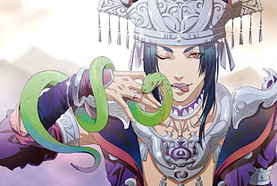 cartoon character with green snake illustration, snake HD wallpaper