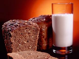 chocolate cake and a glass of milk
