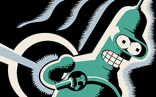green and black lightning illustration, Bender, Futurama, robot