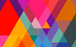 blue, pink, orange, and green wallpaper, abstract, triangle, colorful