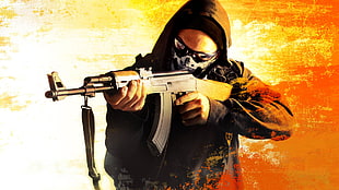 man holding AK-47 poster HD wallpaper