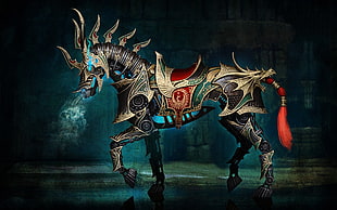 black and gray horse with armor illustration, digital art, horse, armor, fantasy art