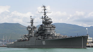 gray naval battleship, warship, Russia, military, ship
