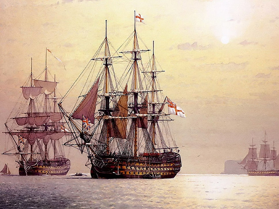 brown galleon ship, sailing ship, artwork, ship HD wallpaper