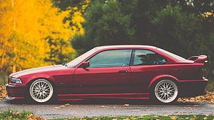 red coupe with spoiler, BMW, car, BMW E36