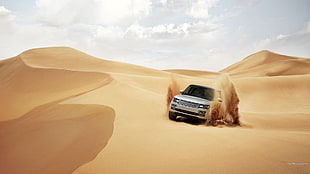 gray sports utility vehicle, Range Rover, car, desert, dune