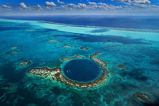 aerial view of ocean, nature, landscape, sea, Great Blue Hole HD wallpaper