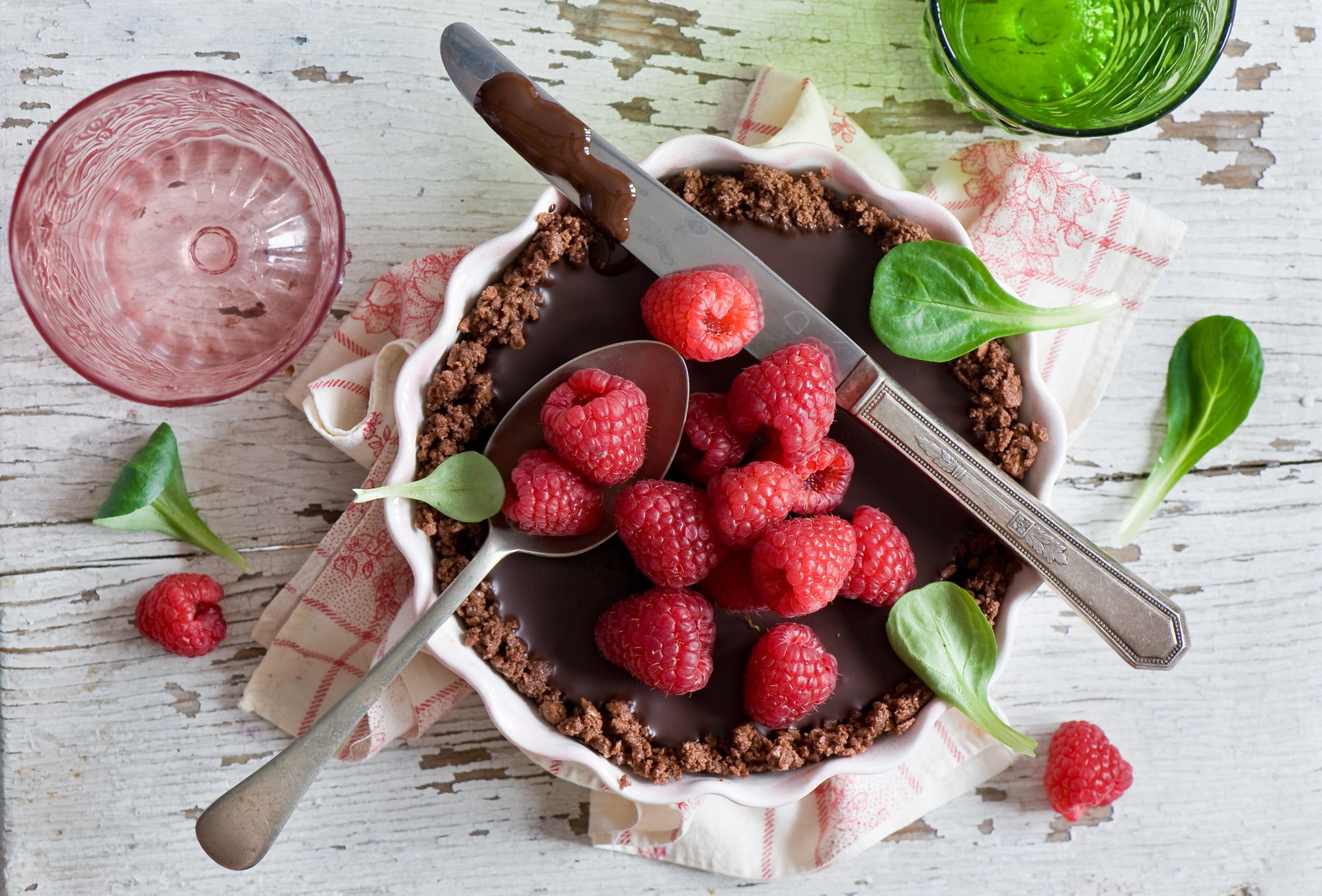 raspberries on chocolate pie