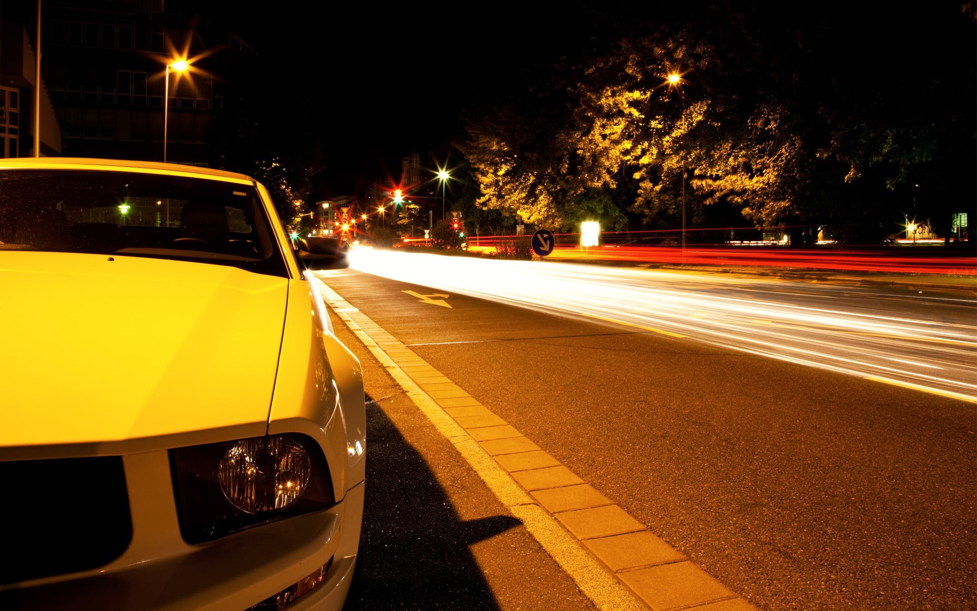 white car, car, yellow cars, Ford Mustang, muscle cars