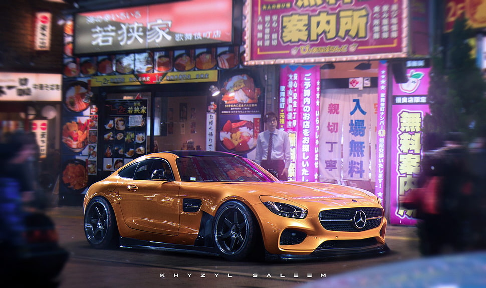 yellow Mercedes-Benz coupe, Khyzyl Saleem, car, Mercedes Benz AMG GT, Mercedes-AMG HD wallpaper