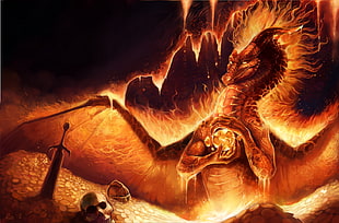 brown and red dragon wallpaper, dragon