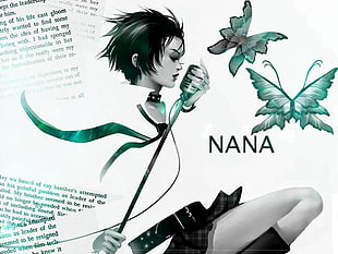 Nana poster, singer, music, butterfly, writing