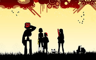silhouette of four person illustration, FLCL, anime