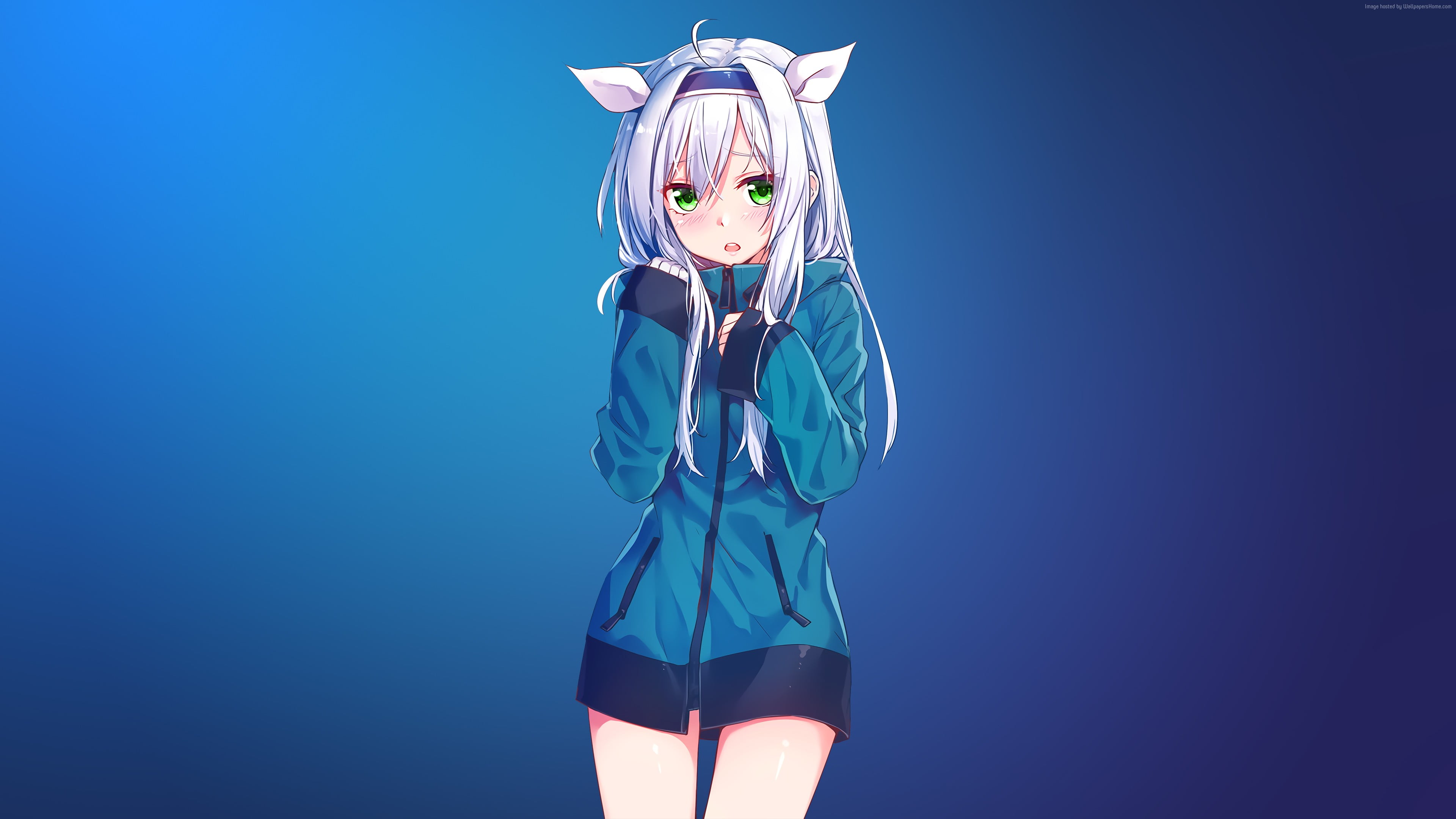 female anime character wearing jacket digital wallpaper