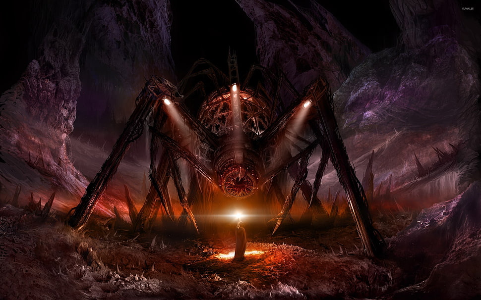 brown spider wallpaper, robot, machine HD wallpaper