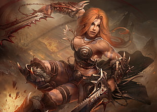 female wearing armor holding sword videogame screenshot