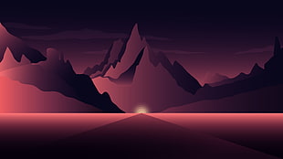 purple and black road and mountains minimalist image