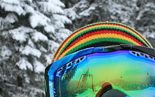 man in neochrome snow goggles HD wallpaper
