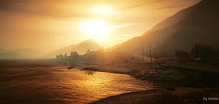 silhouette of mountain, GTA5, Grand Theft Auto, Grand Theft Auto V, PlayStation HD wallpaper