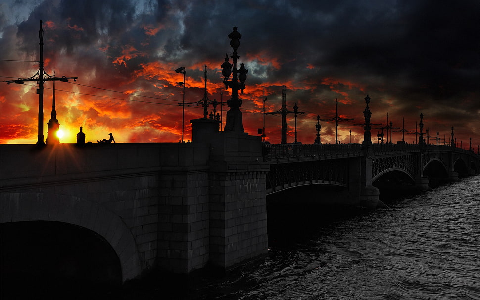 gray concrete bridge, architecture, dark, sunlight, bridge HD wallpaper