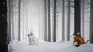 snowman animated digital wallpaper, Calvin and Hobbes, snowman HD wallpaper