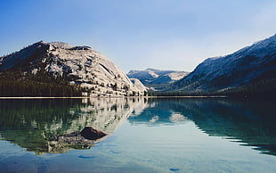 brown mountain, lake, water, landscape, nature