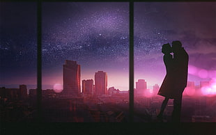 silhouette of couple kissing HD wallpaper